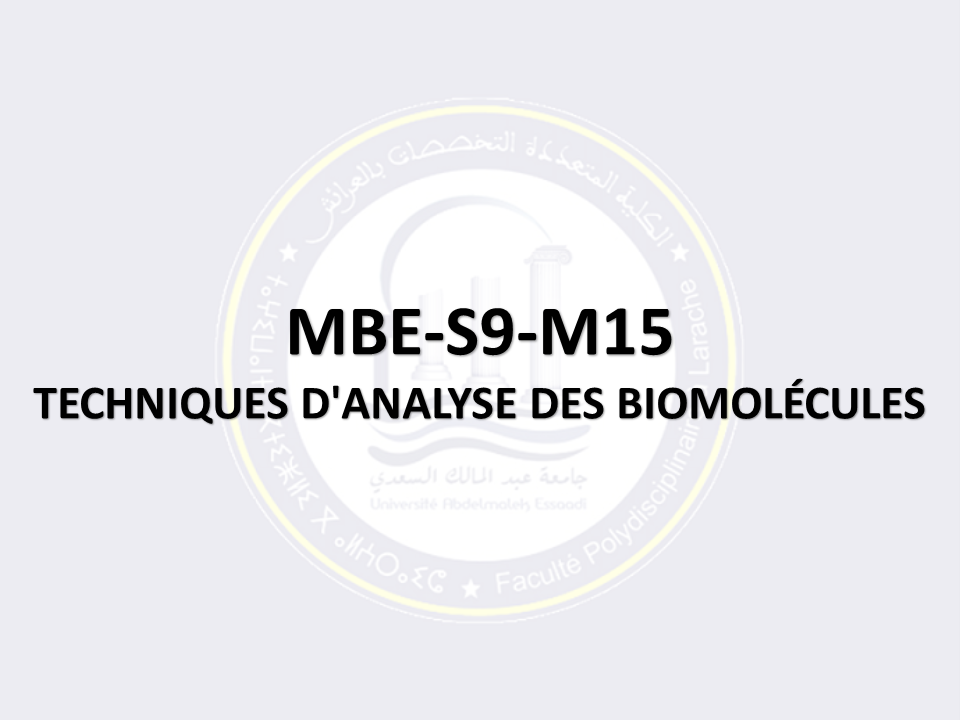 MBE-S9-M15: TECHNIQUES D'ANALYSE DES BIOMOLÉCULES