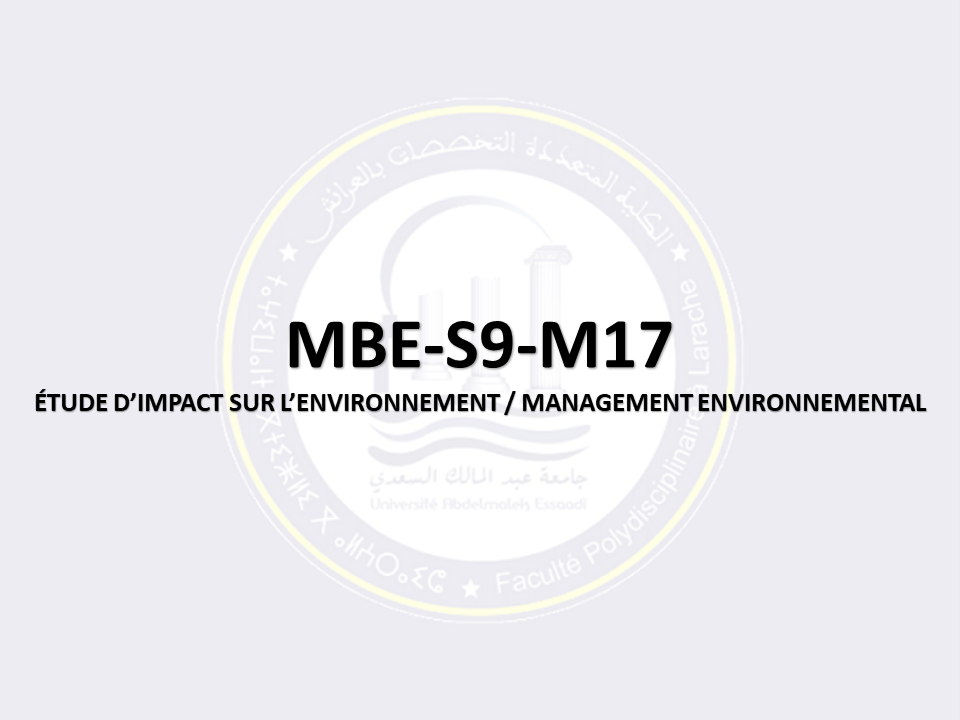 MBE-S9-M17: ÉTUDE D’IMPACT SUR L’ENVIRONNEMENT / MANAGEMENT ENVIRONNEMENTAL