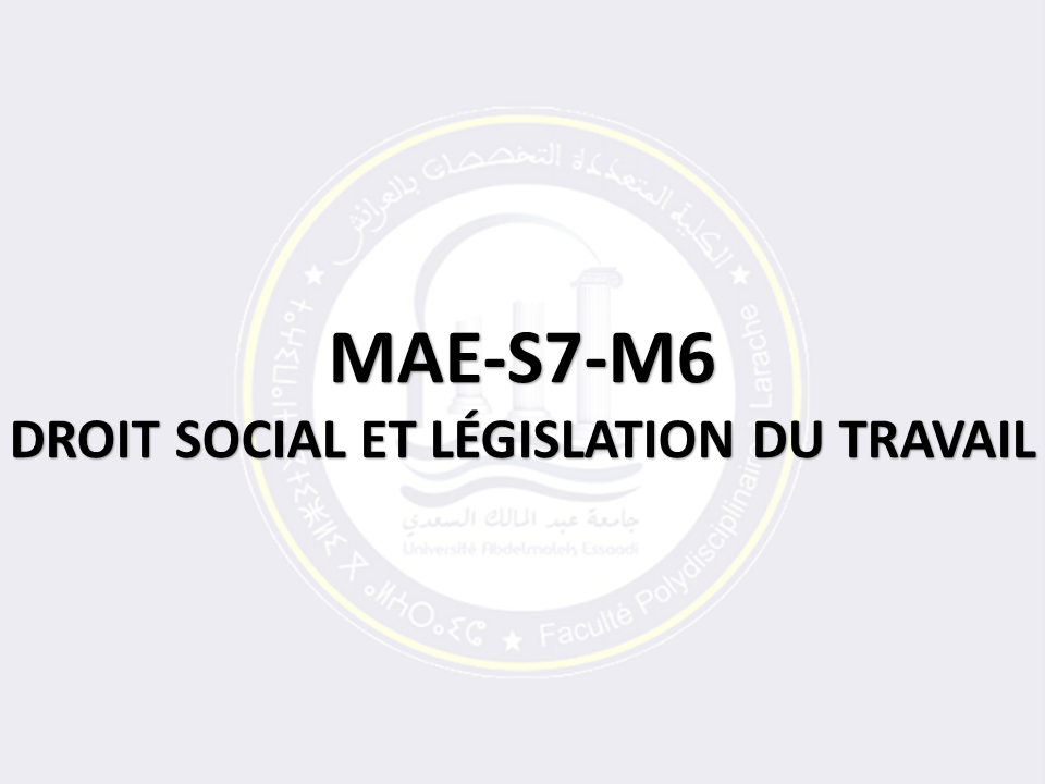 MAE-S7-M6: DROIT SOCIAL ET LÉGISLATION DU TRAVAIL